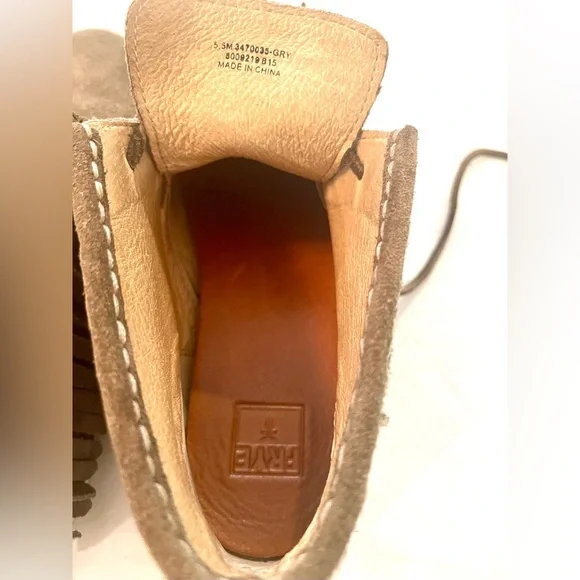 Frye Grayish Taupe Suede Fringe High-Top Boots - Picture 11 of 15